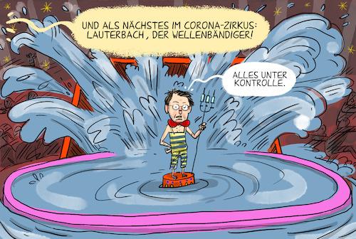 Cartoon: Omikron-Welle unter Kontrolle (medium) by leopold maurer tagged lauterbach,gesundheitsminister,omikron,pandemie,welle,corona,covid,virus,infektionen,inzidenz,impfung,booster,krankheitsverlauf,mild,zirkus,bändiger,leopold,maurer,cartoon,karikatur,lauterbach,gesundheitsminister,omikron,pandemie,welle,corona,covid,virus,infektionen,inzidenz,impfung,booster,krankheitsverlauf,mild,zirkus,bändiger,leopold,maurer,cartoon,karikatur