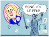 Cartoon: Kandidatur geplatzt... (small) by markus-grolik tagged marine,le,pen,frankreich,praesidentschaftskandidatur,partei,rassemblement,national,rn,rechtspartei,europa,bardella,paris,macron
