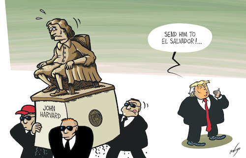 Cartoon: Harvard act to follow (medium) by rodrigo tagged usa,unitedstates,trump,donaldtrump,harvard,whitehouse,administration,washington,university,funds,taxes,harvarduniversity,education,international,students,politics,usa,unitedstates,trump,donaldtrump,harvard,whitehouse,administration,washington,university,funds,taxes,harvarduniversity,education,international,students,politics