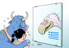Cartoon: Griechenland 1 (small) by Erl tagged griechenland,krise,schulden,euro,eu,ezb,iwf,hilfe,bedingung,sparkurs,reformkurs,rettung,entscheidung,referendum,geldhahn,pleite,staatspleite,staatsbankrott,spiegel,wahrheit,spieglein,pleitegeier,stier,europa,karikatur,erl