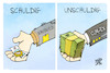 Cartoon: Schuldig-unschuldig (small) by Kostas Koufogiorgos tagged karikatur,koufogiorgos,cum,ex,bürgergeld,schuldig,unschuldig,geld,betrug